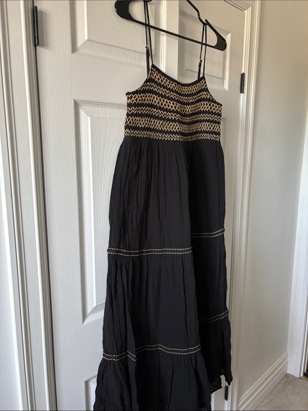 Zara Black Maxi Dress with Tan Stitching